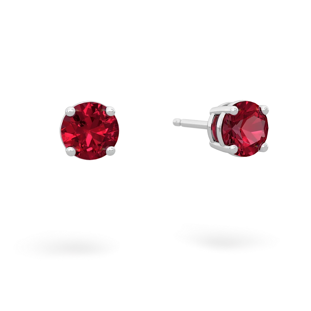 Lab Ruby 5Mm Round Stud 14K White Gold earrings E1785
