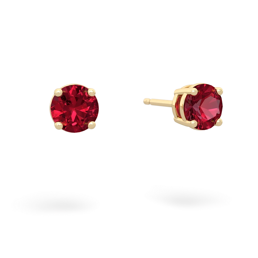 Lab Ruby 5Mm Round Stud 14K Yellow Gold earrings E1785