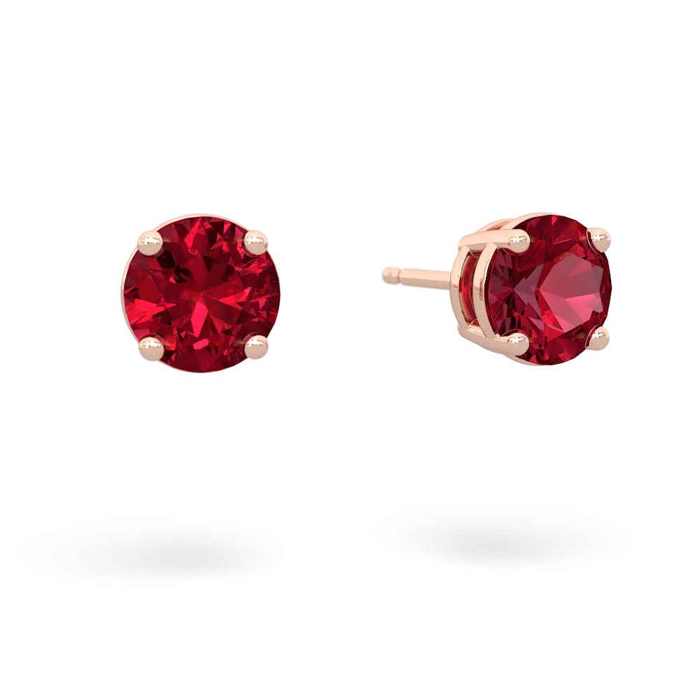 Lab Ruby 6Mm Round Stud 14K Rose Gold earrings E1786
