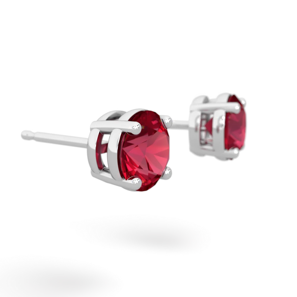 Lab Ruby 6Mm Round Stud 14K White Gold earrings E1786