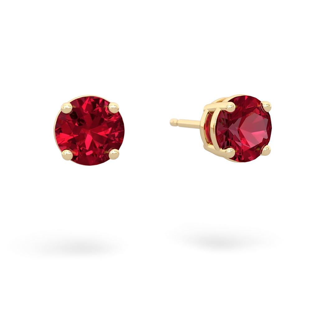 Lab Ruby 6Mm Round Stud 14K Yellow Gold earrings E1786
