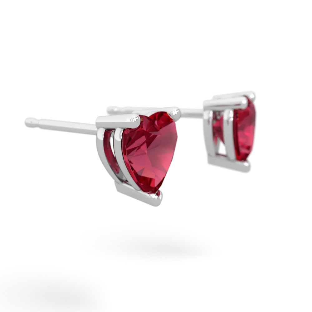 Lab Ruby 6Mm Heart Stud 14K White Gold earrings E1862