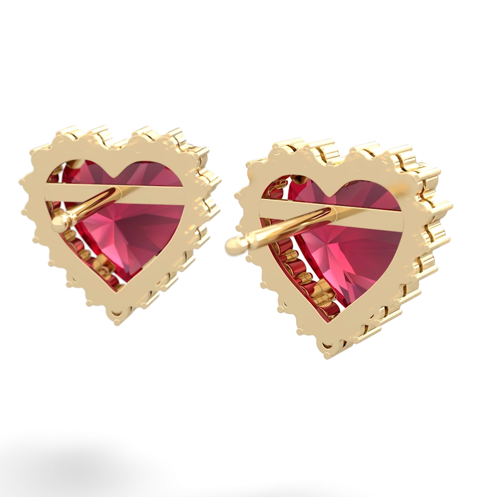 Lab Ruby Sparkling Halo Heart 14K Yellow Gold earrings E0391