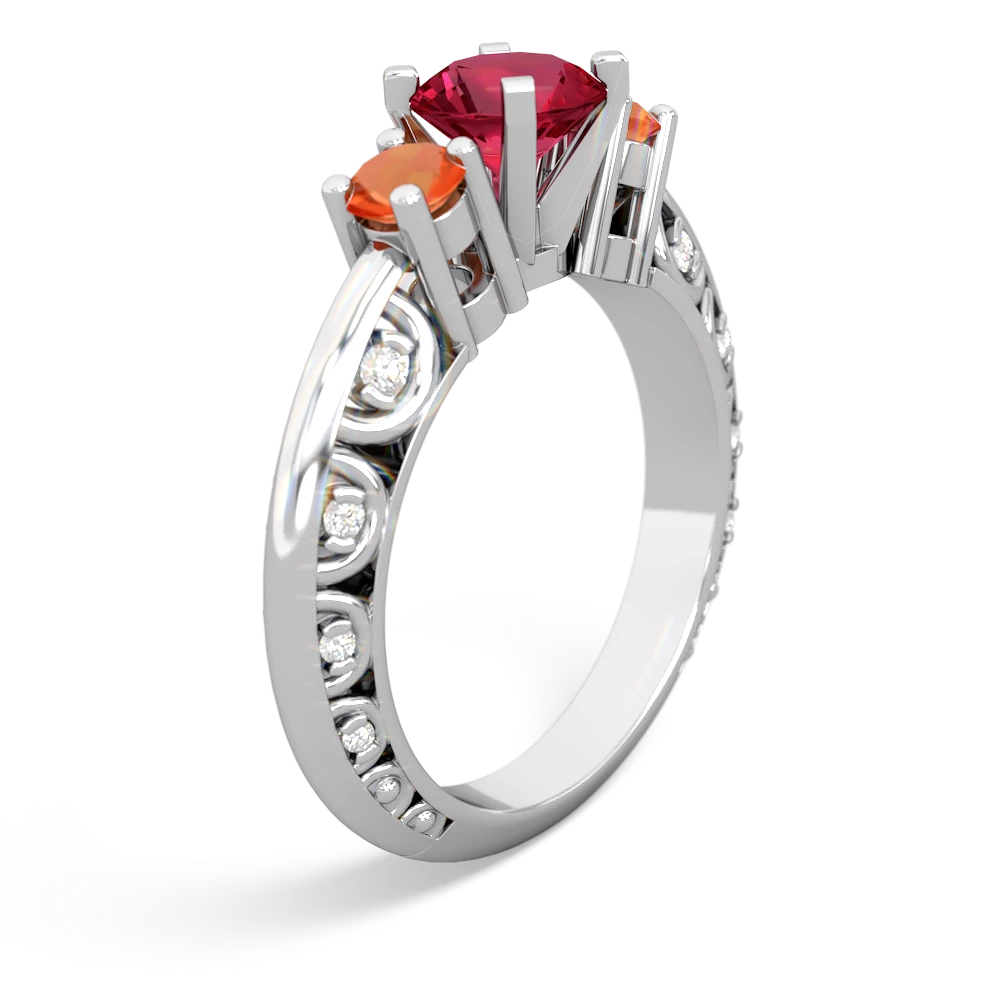 Lab Ruby Art Deco Eternal Embrace Engagement 14K White Gold ring C2003