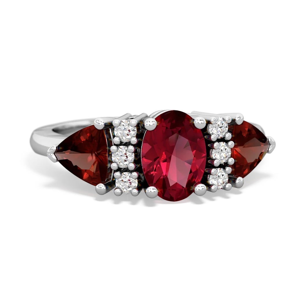 Lab Ruby Antique Style Three Stone 14K White Gold ring R2186