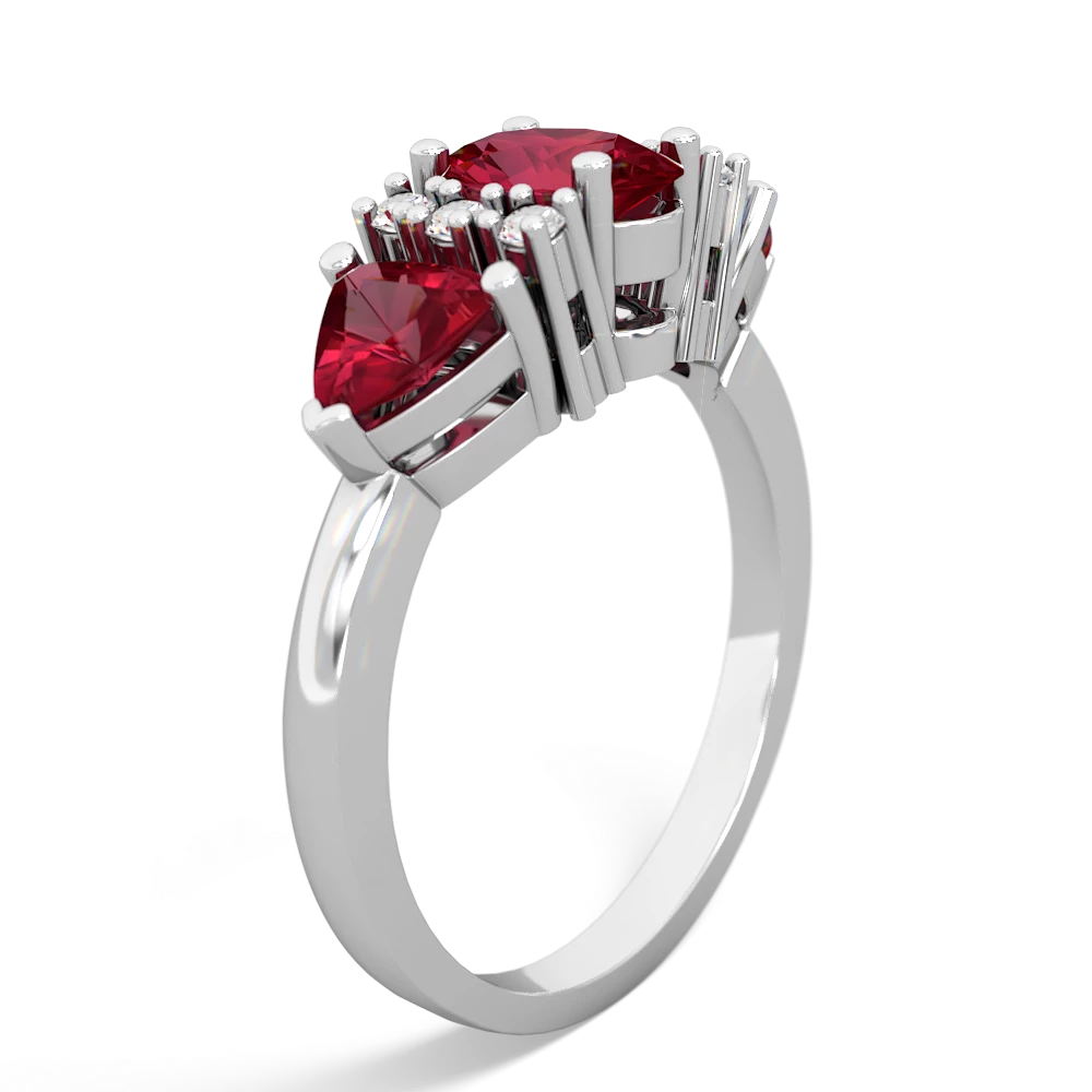 Lab Ruby Antique Style Three Stone 14K White Gold ring R2186