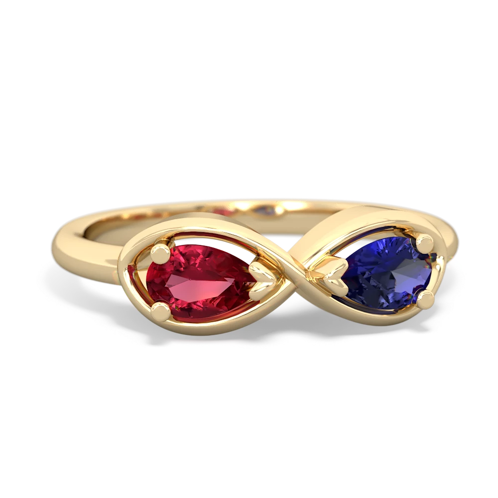 Lab Ruby Infinity 14K Yellow Gold ring R5050