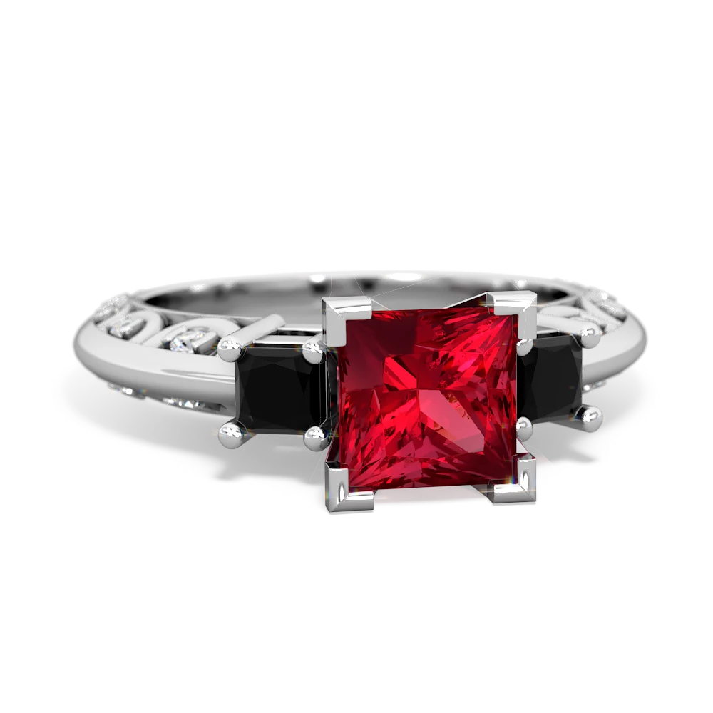 Lab Ruby Eternal Embrace Engagement 14K White Gold ring C2001
