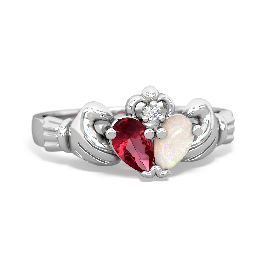 Lab Ruby 'Our Heart' Claddagh 14K White Gold ring R2388