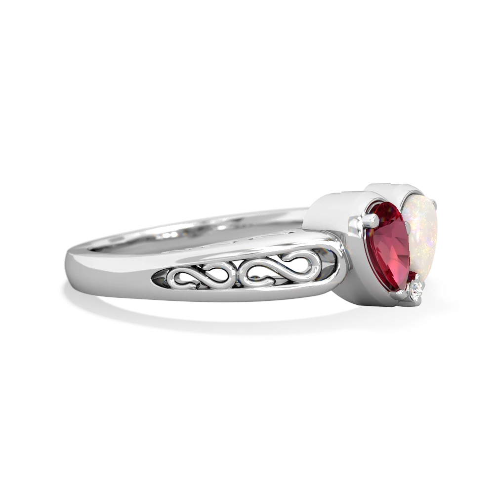 Lab Ruby Filligree 'One Heart' 14K White Gold ring R5070