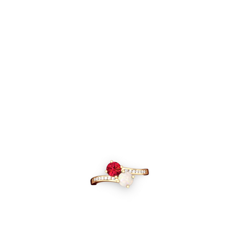 Lab Ruby Channel Set Two Stone 14K Yellow Gold ring R5303