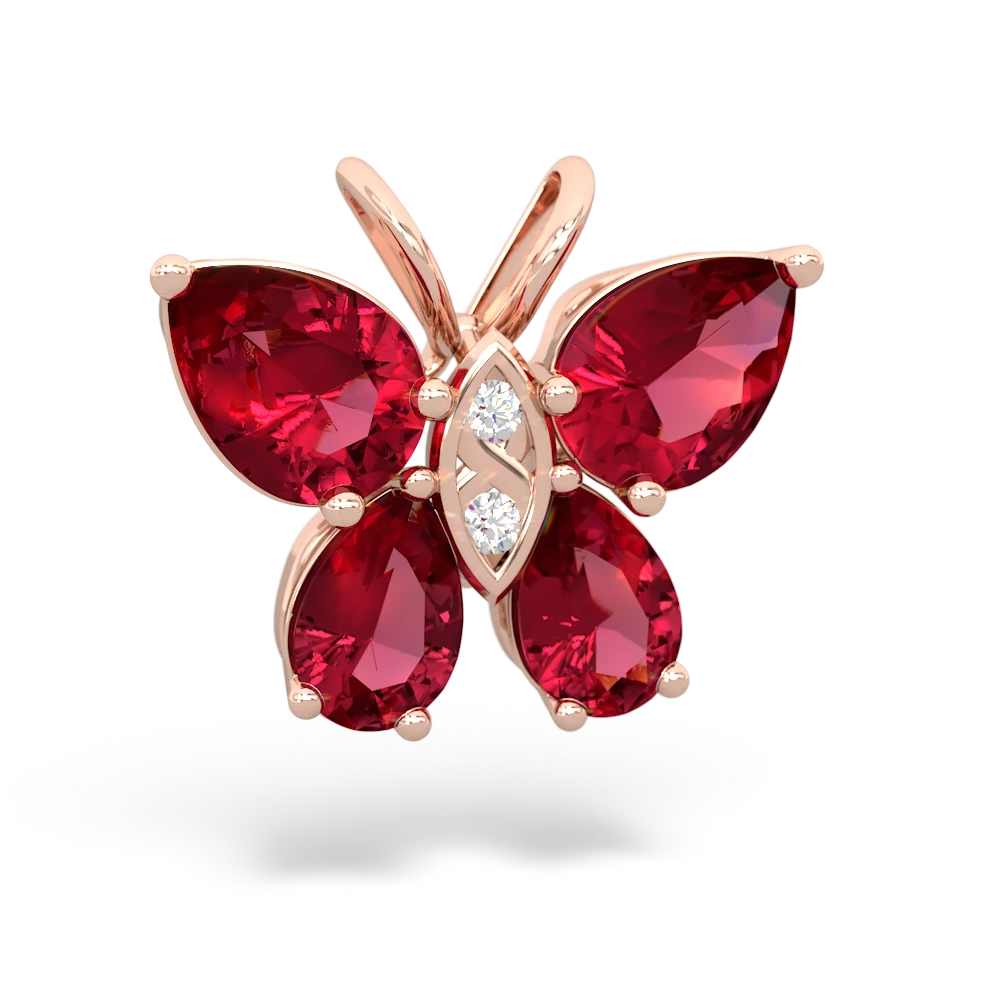 Lab Ruby Butterfly 14K Rose Gold pendant P2215