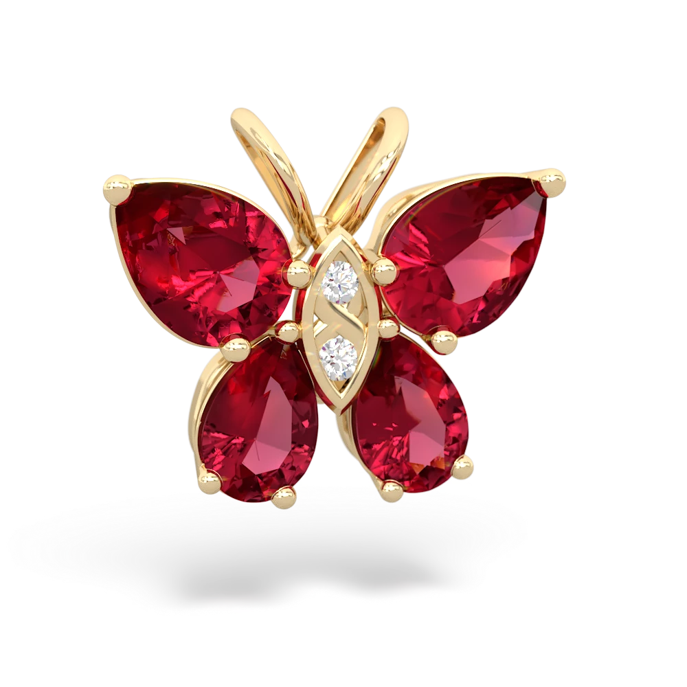 Lab Ruby Butterfly 14K Yellow Gold pendant P2215