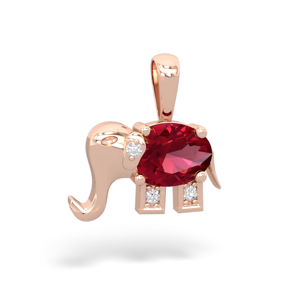 Lab Ruby Elephant 14K Rose Gold pendant P2555