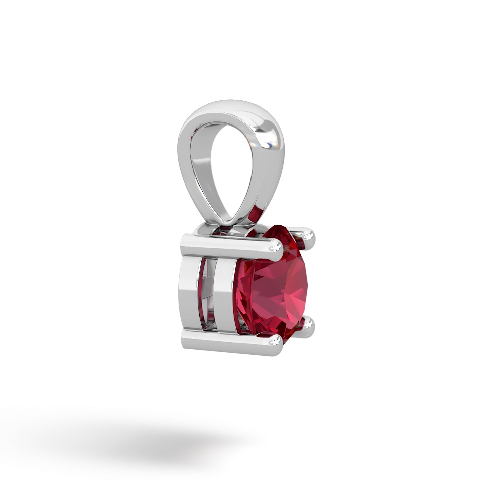 Lab Ruby 6Mm Round Solitaire 14K White Gold pendant P1786