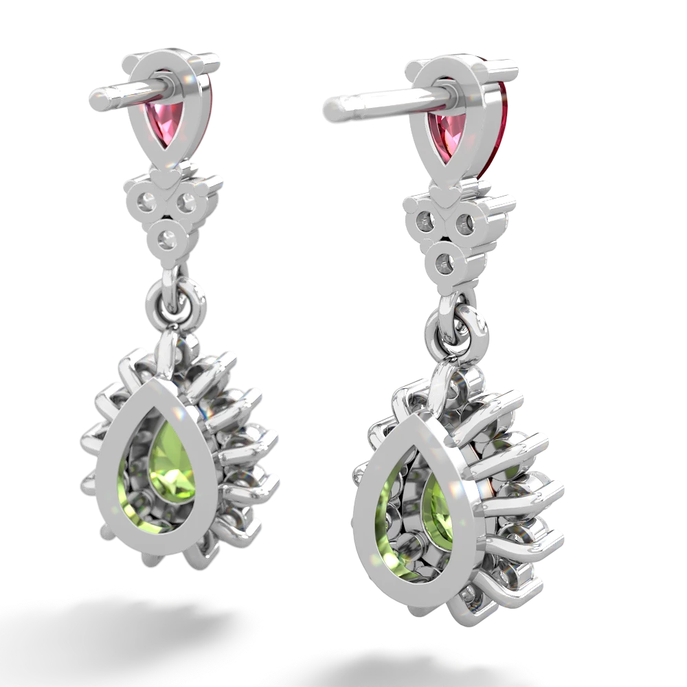 Lab Ruby Halo Pear Dangle 14K White Gold earrings E1882
