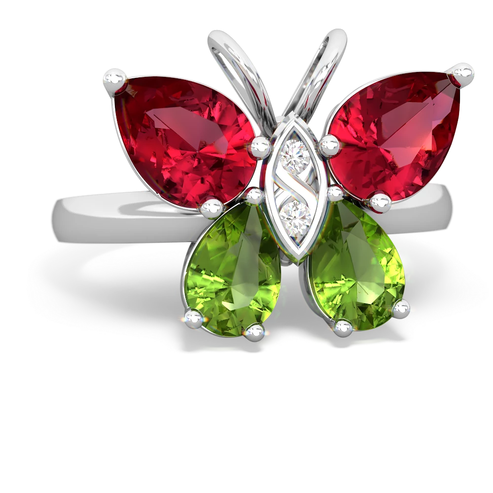 Lab Ruby Butterfly 14K White Gold ring R2215