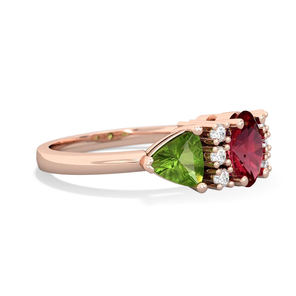 Lab Ruby Antique Style Three Stone 14K Rose Gold ring R2186