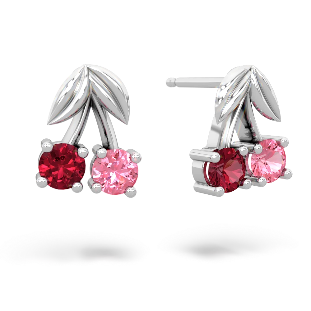 Lab Ruby Sweet Cherries 14K White Gold earrings E7001