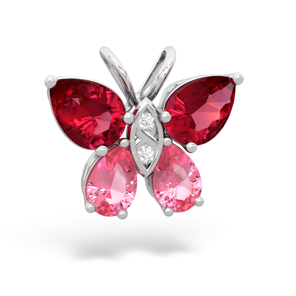 Lab Ruby Butterfly 14K White Gold pendant P2215