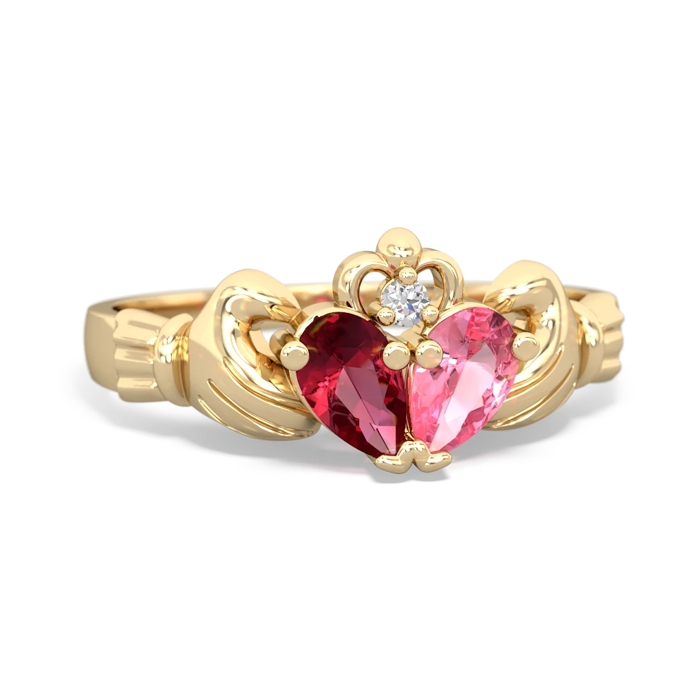 Lab Ruby 'Our Heart' Claddagh 14K Yellow Gold ring R2388
