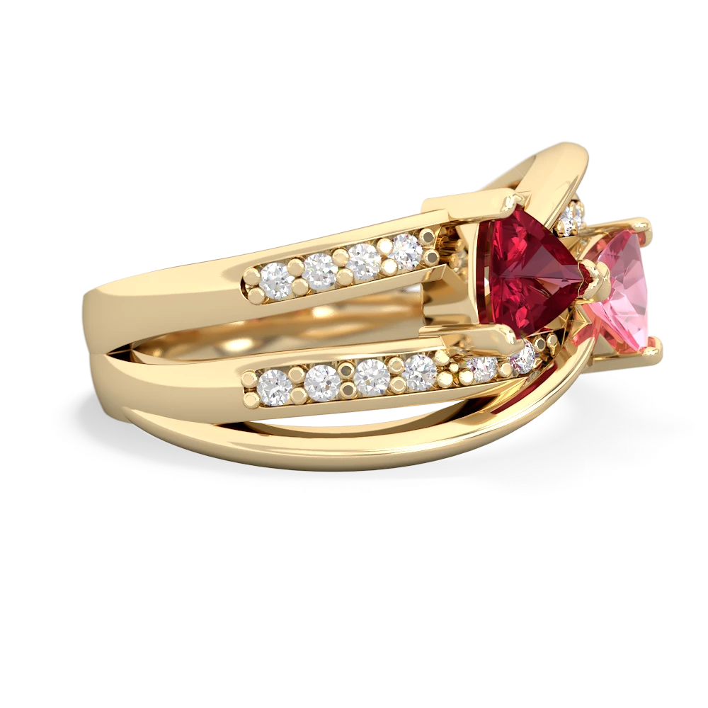 Lab Ruby Bowtie 14K Yellow Gold ring R2360