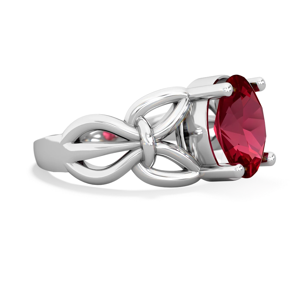 Lab Ruby Celtic Knot Cocktail 14K White Gold ring R2377