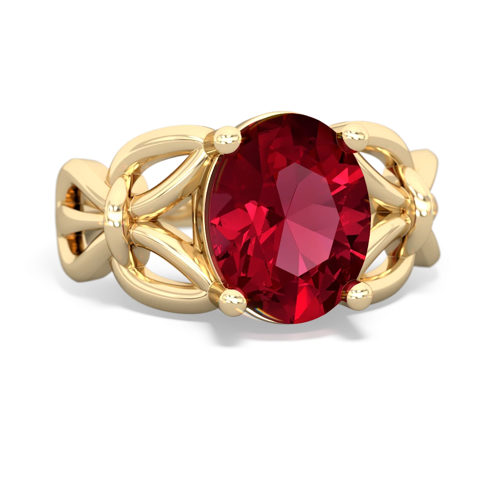 Lab Ruby Celtic Knot Cocktail 14K Yellow Gold ring R2377