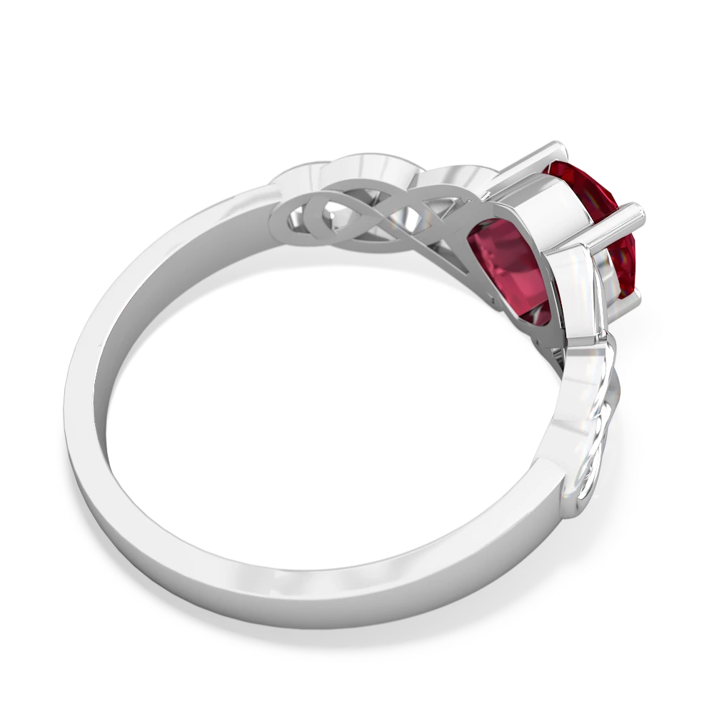 Lab Ruby Checkerboard Cushion Celtic Knot 14K White Gold ring R5000