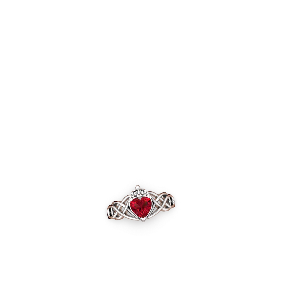 Lab Ruby Claddagh Celtic Knot 14K White Gold ring R2367