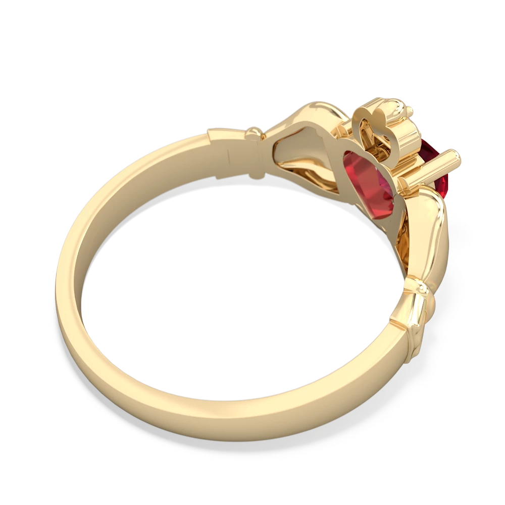 Lab Ruby Claddagh Diamond Crown 14K Yellow Gold ring R2372