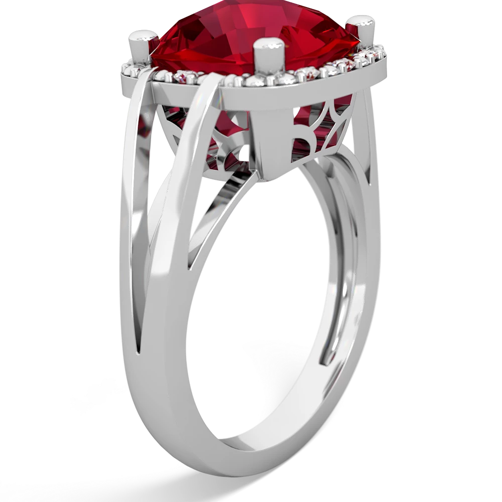 Lab Ruby Art Deco Cocktail 14K White Gold ring R2498