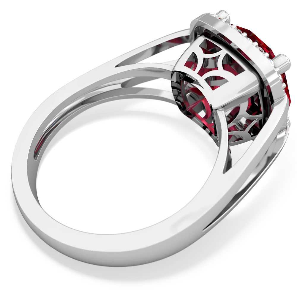 Lab Ruby Art Deco Cocktail 14K White Gold ring R2498