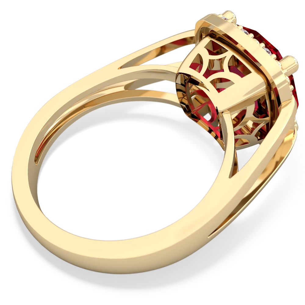 Lab Ruby Art Deco Cocktail 14K Yellow Gold ring R2498