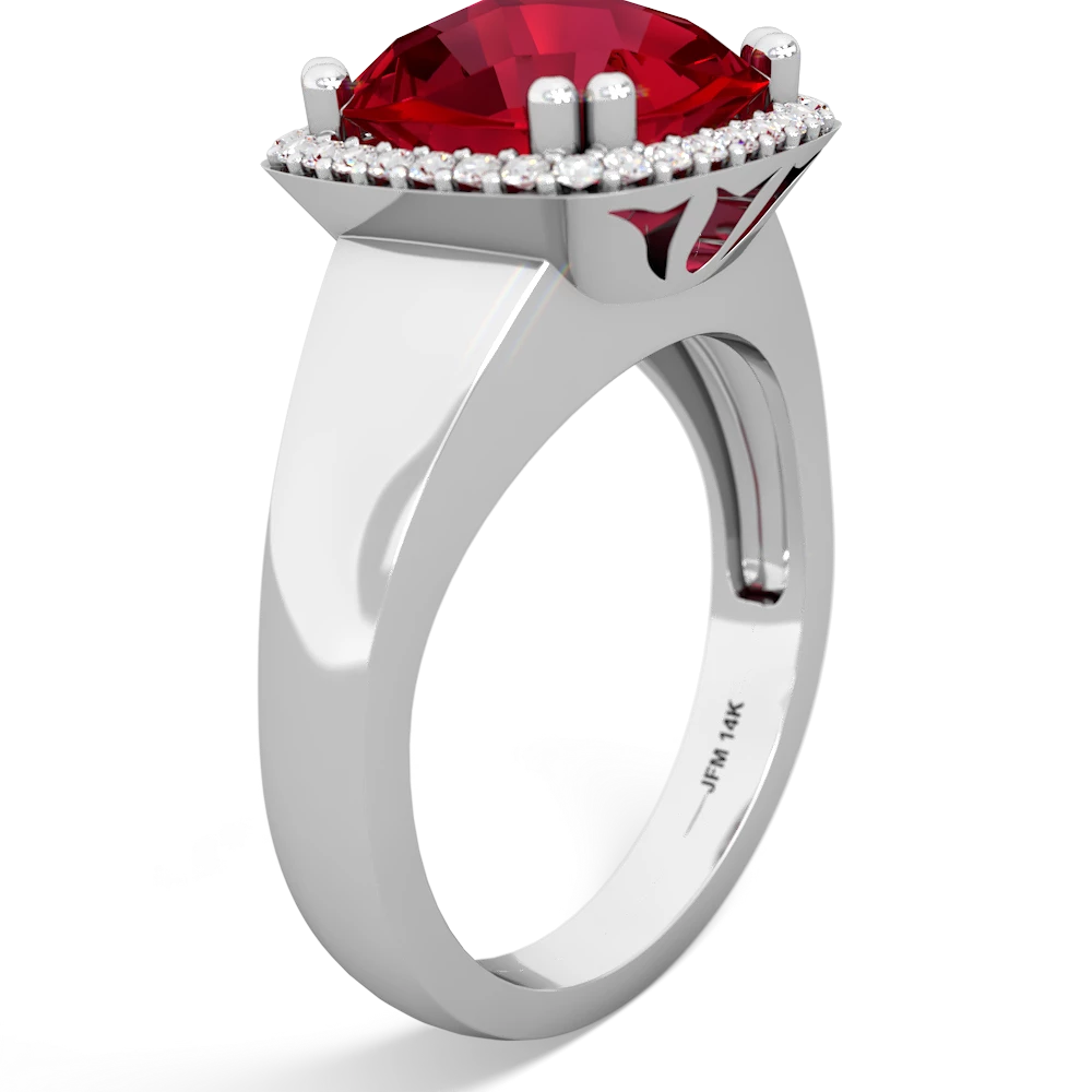 Lab Ruby Halo Cocktail 14K White Gold ring R2544