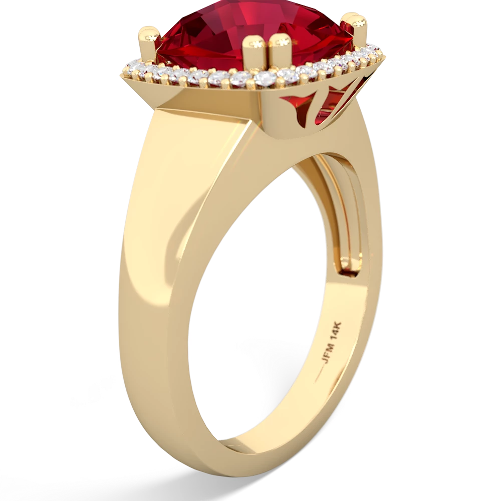 Lab Ruby Halo Cocktail 14K Yellow Gold ring R2544