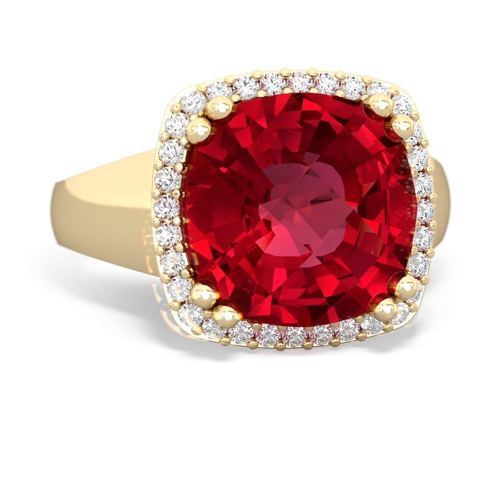Lab Ruby Halo Cocktail 14K Yellow Gold ring R2544