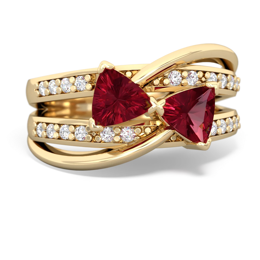 Lab Ruby Bowtie 14K Yellow Gold ring R2360