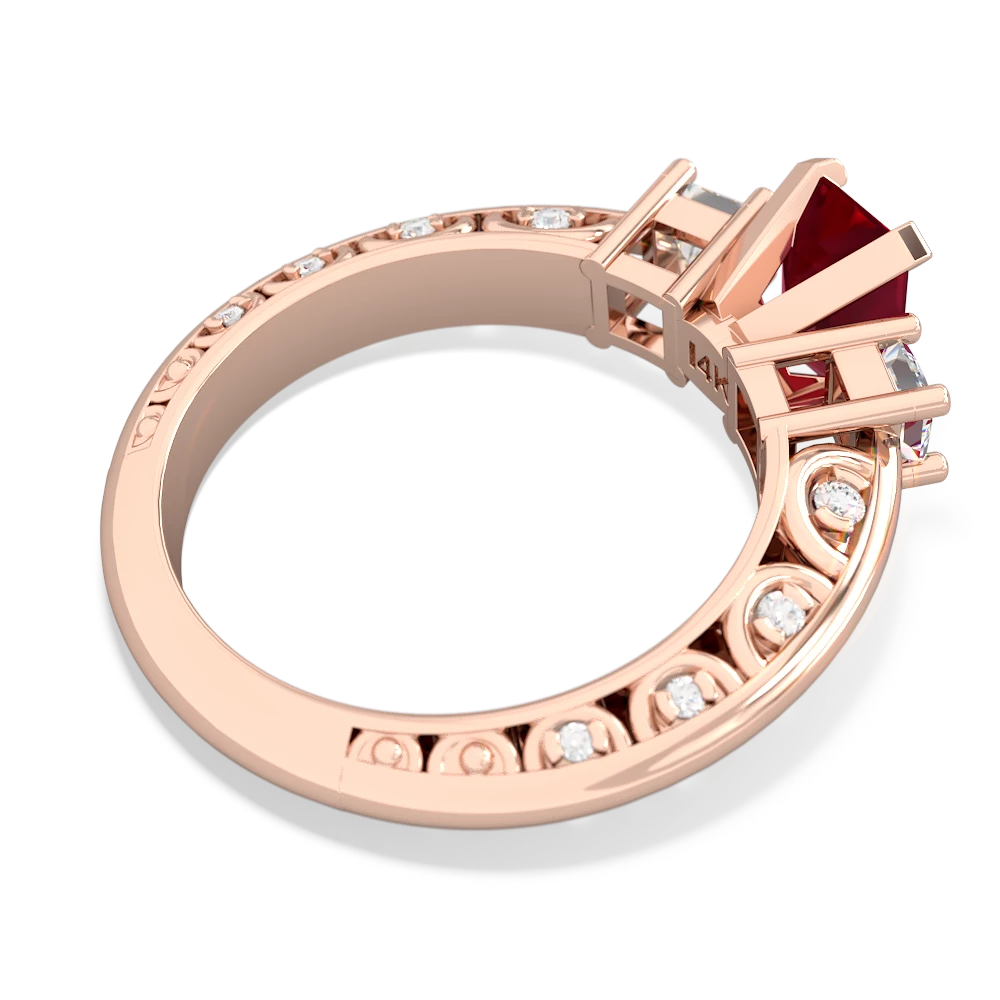 Lab Ruby Art Deco Diamond 7X5 Emerald-Cut Engagement 14K Rose Gold ring R20017EM