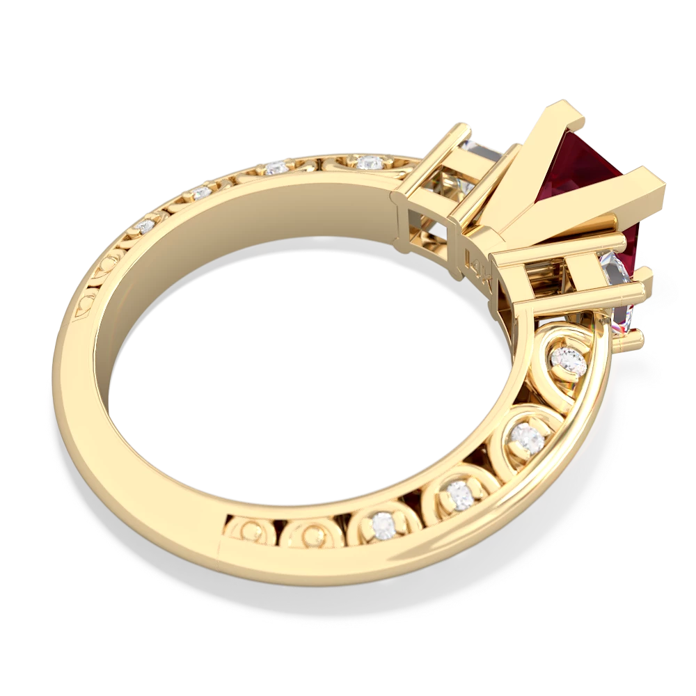 Lab Ruby Art Deco Diamond Engagement 6Mm Princess 14K Yellow Gold ring R2001