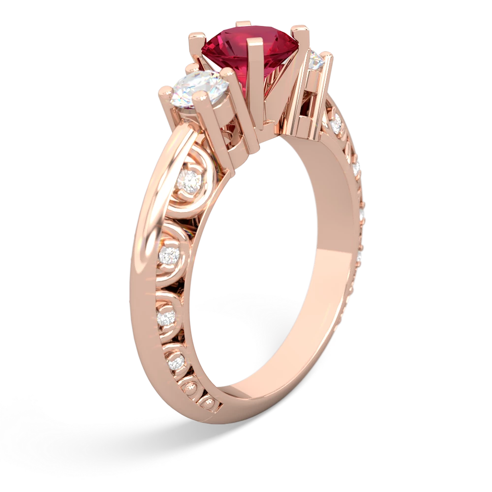 Lab Ruby Art Deco Diamond 6Mm Round Engagment 14K Rose Gold ring R2003