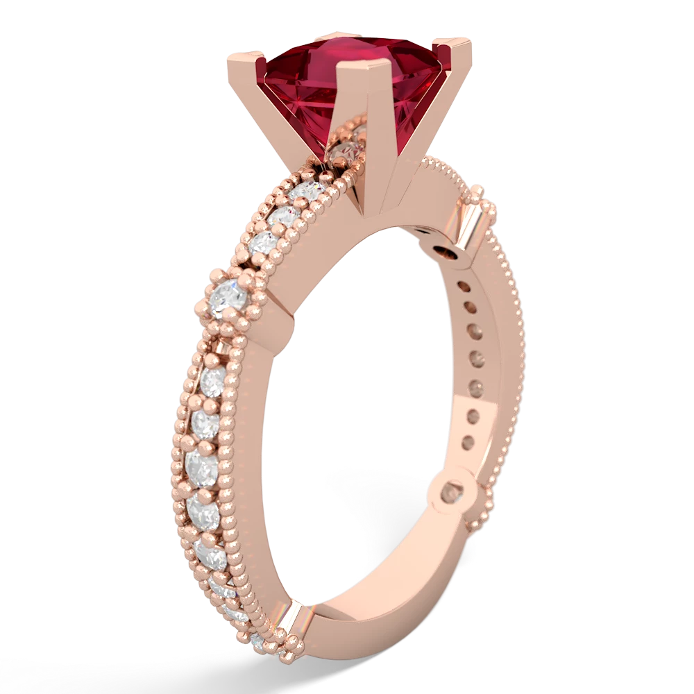 Lab Ruby Sparkling Tiara 6Mm Princess 14K Rose Gold ring R26296SQ
