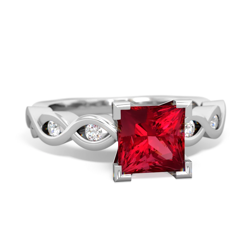 Lab Ruby Infinity 6Mm Princess Engagement 14K White Gold ring R26316SQ