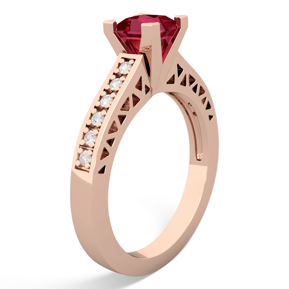 Lab Ruby Art Deco Engagement 5Mm Square 14K Rose Gold ring R26355SQ