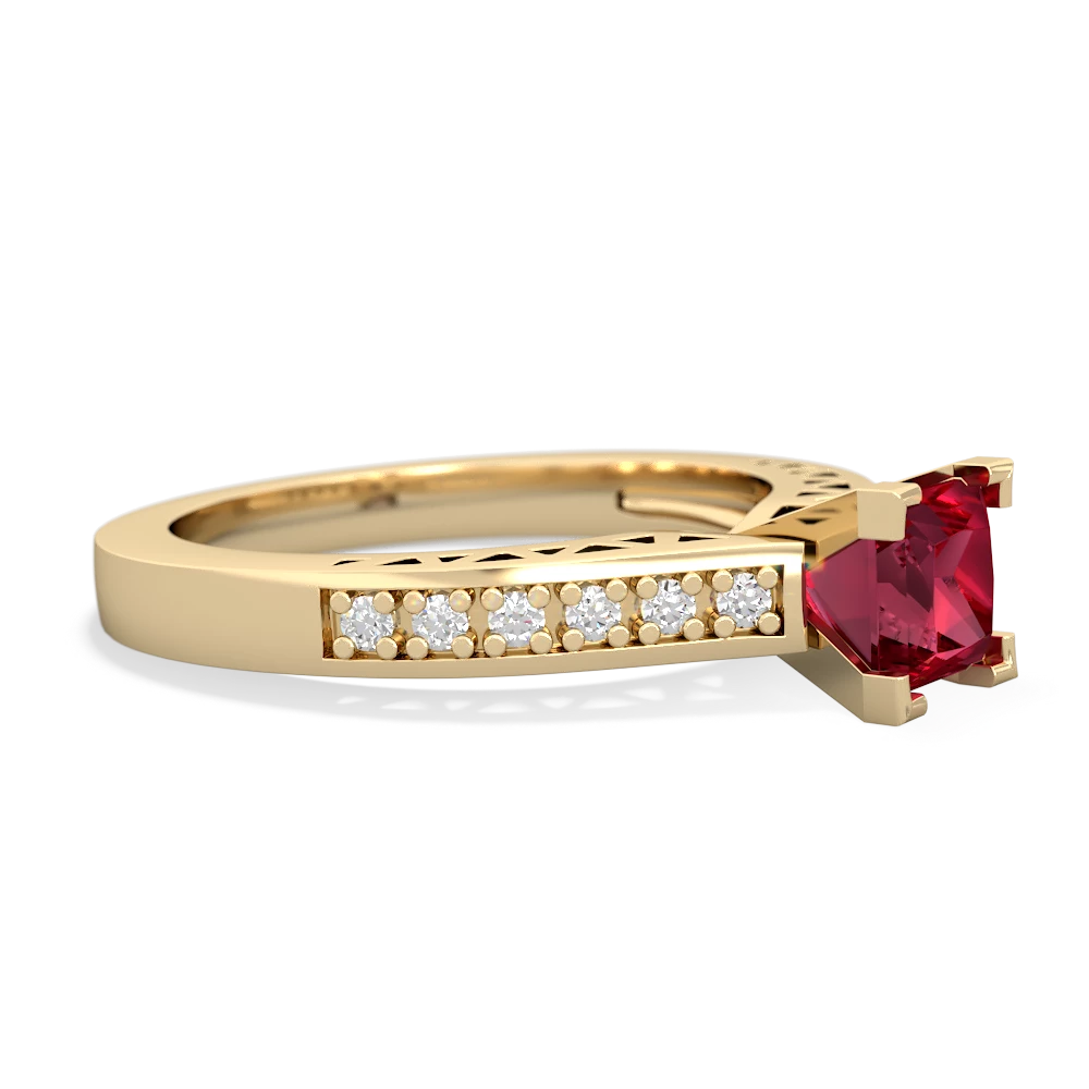 Lab Ruby Art Deco Engagement 5Mm Square 14K Yellow Gold ring R26355SQ