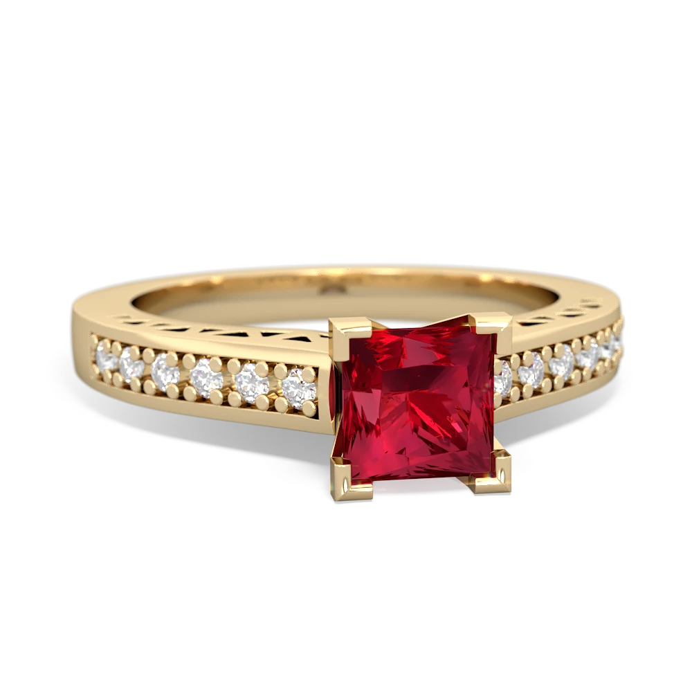 Lab Ruby Art Deco Engagement 5Mm Square 14K Yellow Gold ring R26355SQ