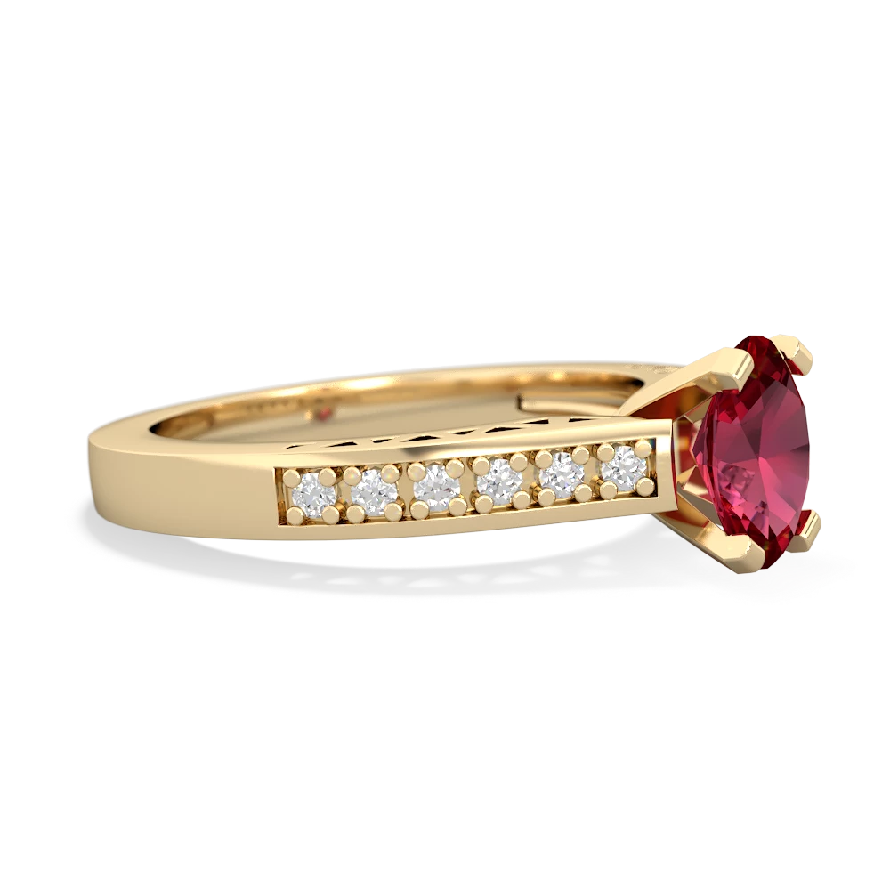 Lab Ruby Art Deco Engagement 7X5mm Oval 14K Yellow Gold ring R26357VL