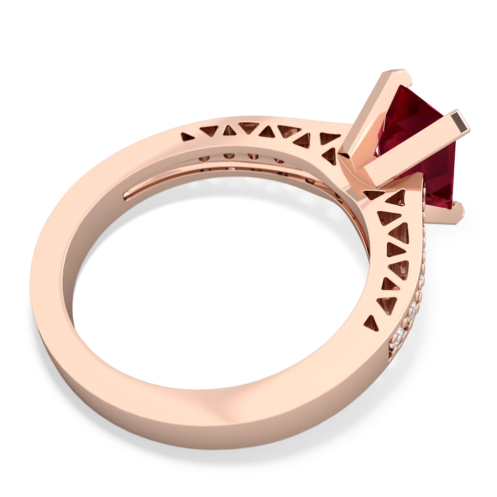 Lab Ruby Art Deco Engagement 8X6mm Emerald-Cut 14K Rose Gold ring R26358EM