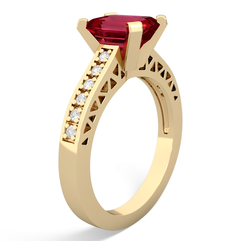 Lab Ruby Art Deco Engagement 8X6mm Emerald-Cut 14K Yellow Gold ring R26358EM