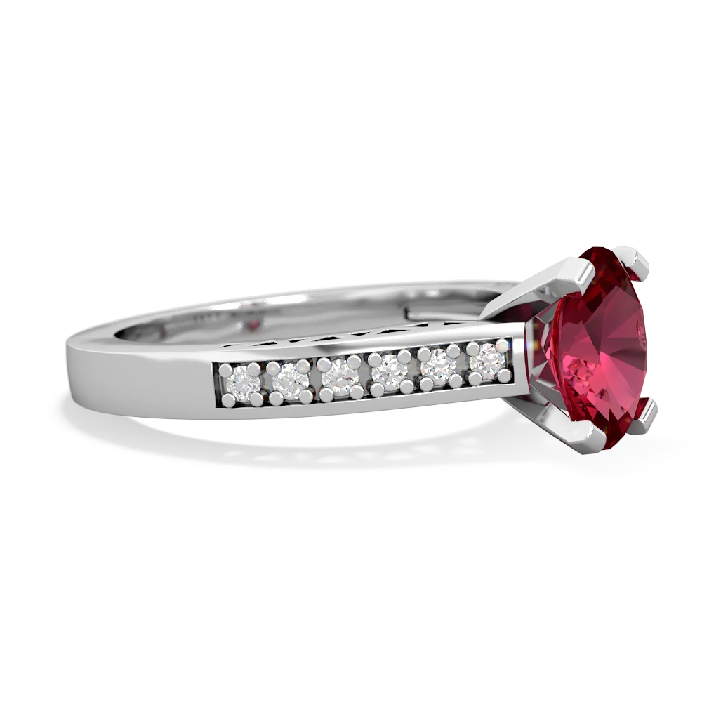 Lab Ruby Art Deco Engagement 8X6mm Oval 14K White Gold ring R26358VL
